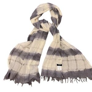 J.Crew Lightweight 100% Wool Woven Tie Dye Gray & Cream Long Scarf